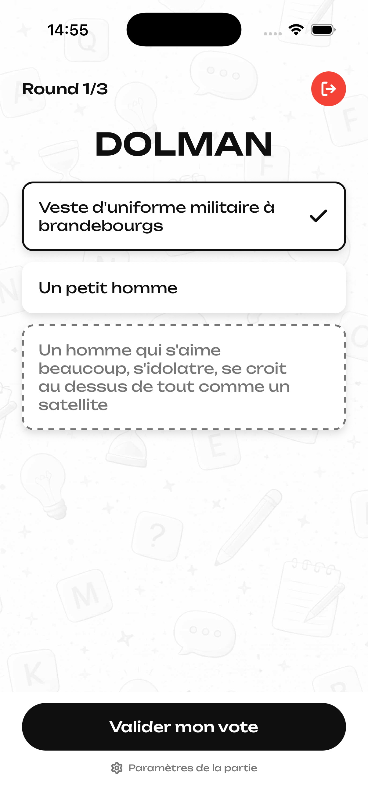 Capture d'écran de la phase de vote